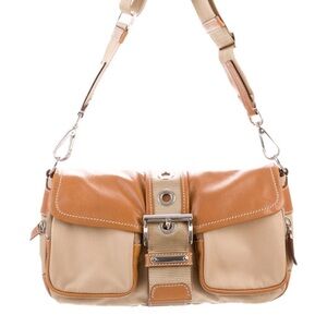 Prada Vitello Trim Tessuto Shoulder Bag Y2K Buckle Nylon Leather
